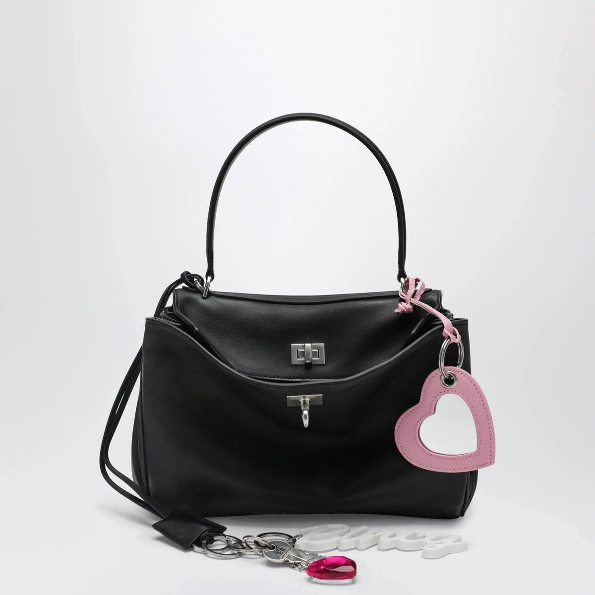 Balenciaga - Small black Rodeo bag in smooth calf leather with charm