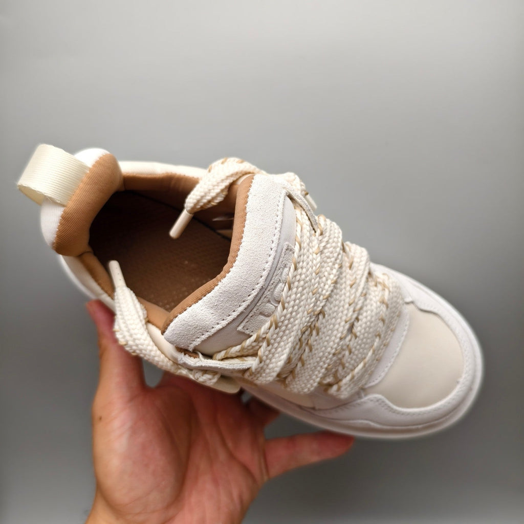 White Chunky Dad Sneakers — Lace-Up Casual | New Arrival | In Stock