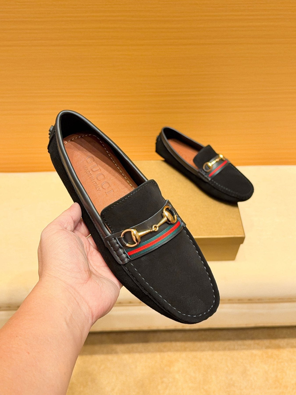 Men's Black Web Stripe Bit Loafers