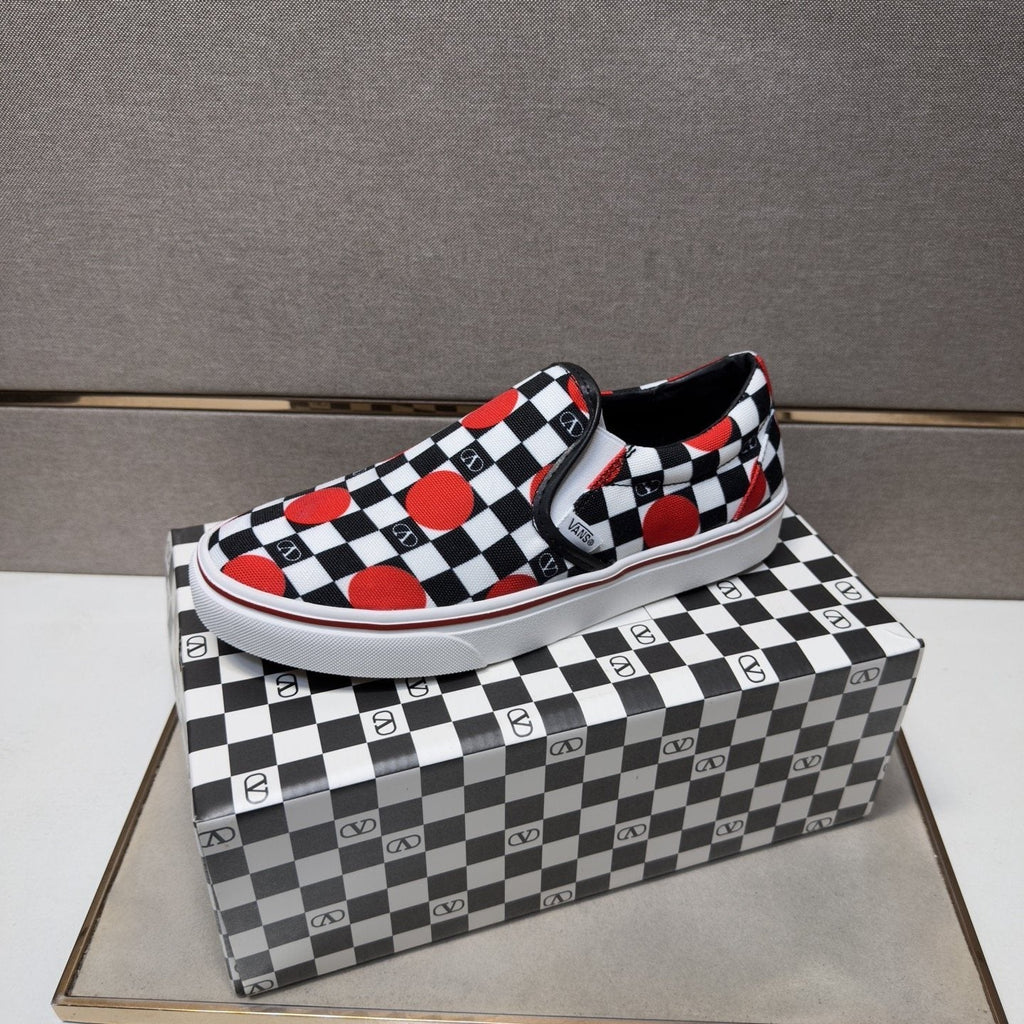 Vans Men's Checkerboard Slip-On Shoes - Black, White & Red
