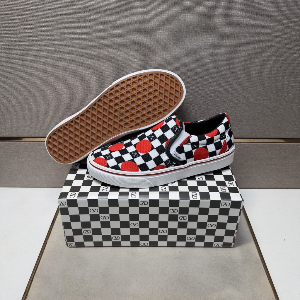 Vans Men's Checkerboard Slip-On Shoes - Black, White & Red