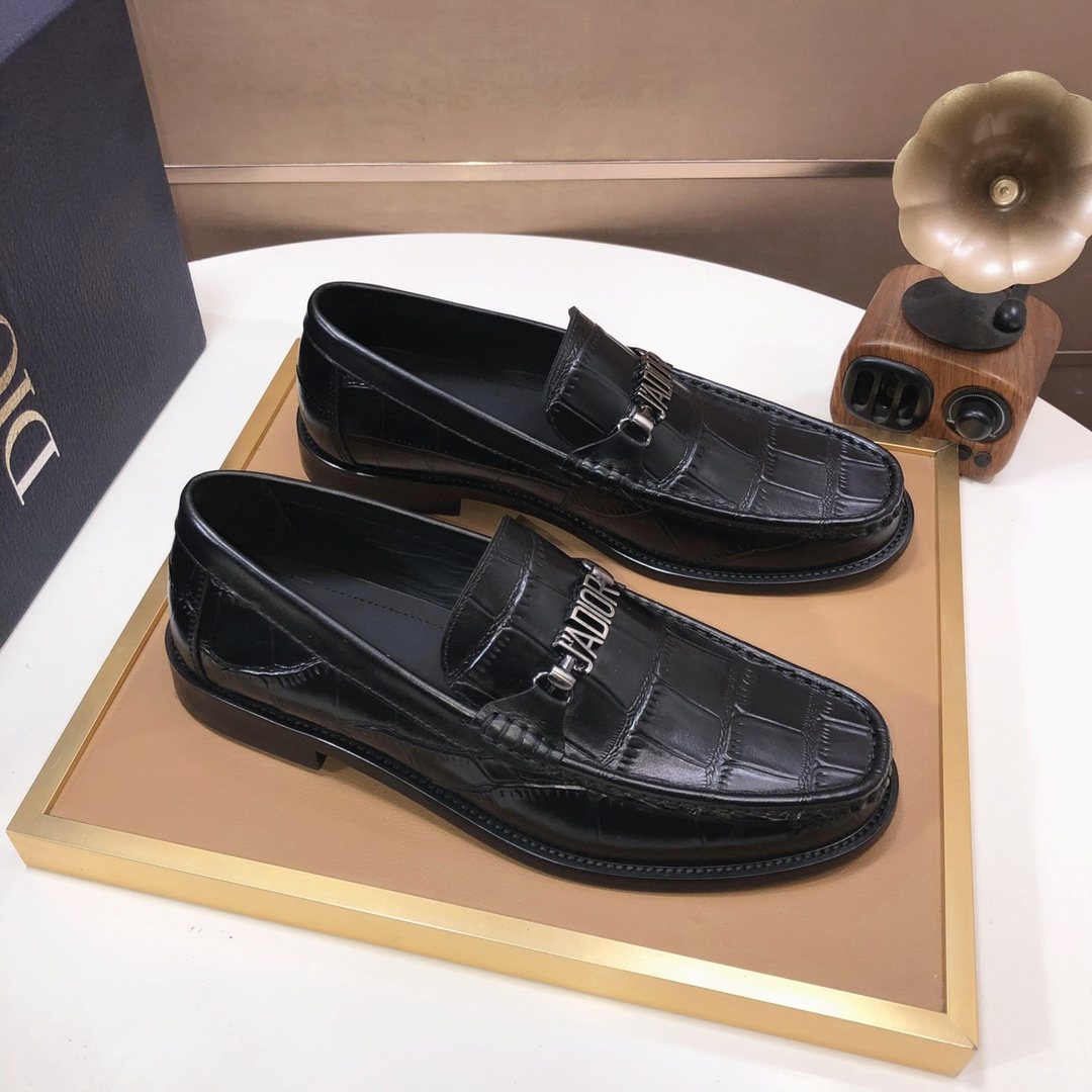 Dior Black Croc-Embossed Logo Loafers