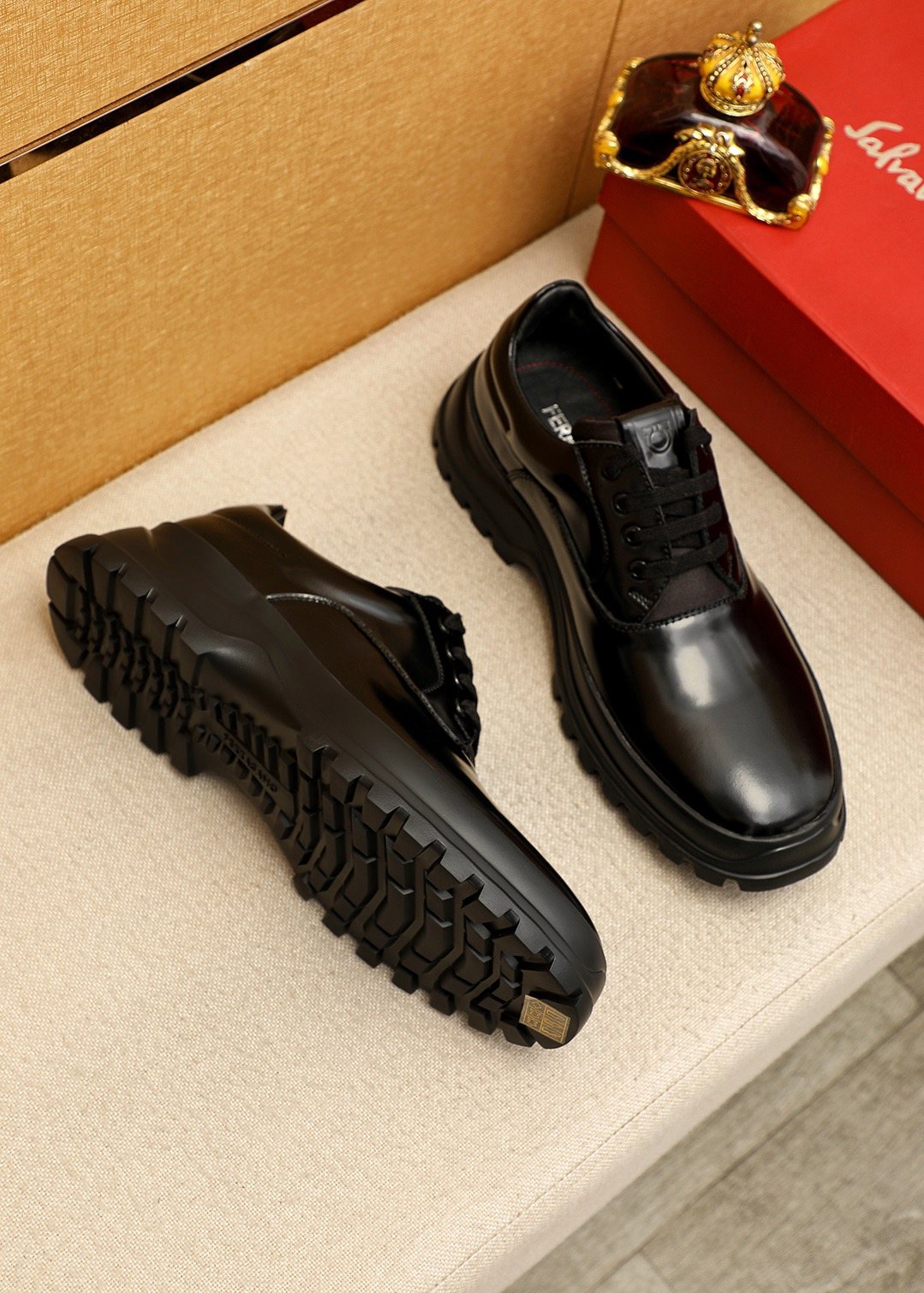 Ferragamo Black Lug-Sole Lace-Up Shoes