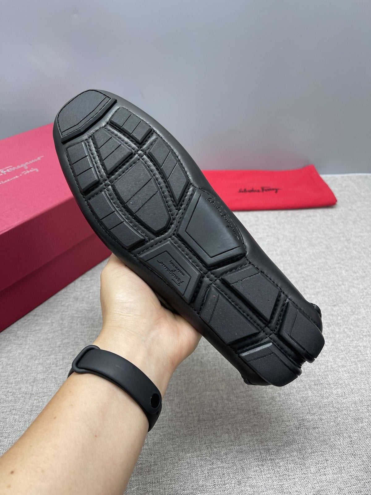 Ferragamo Men's Black Leather Driving Loafers