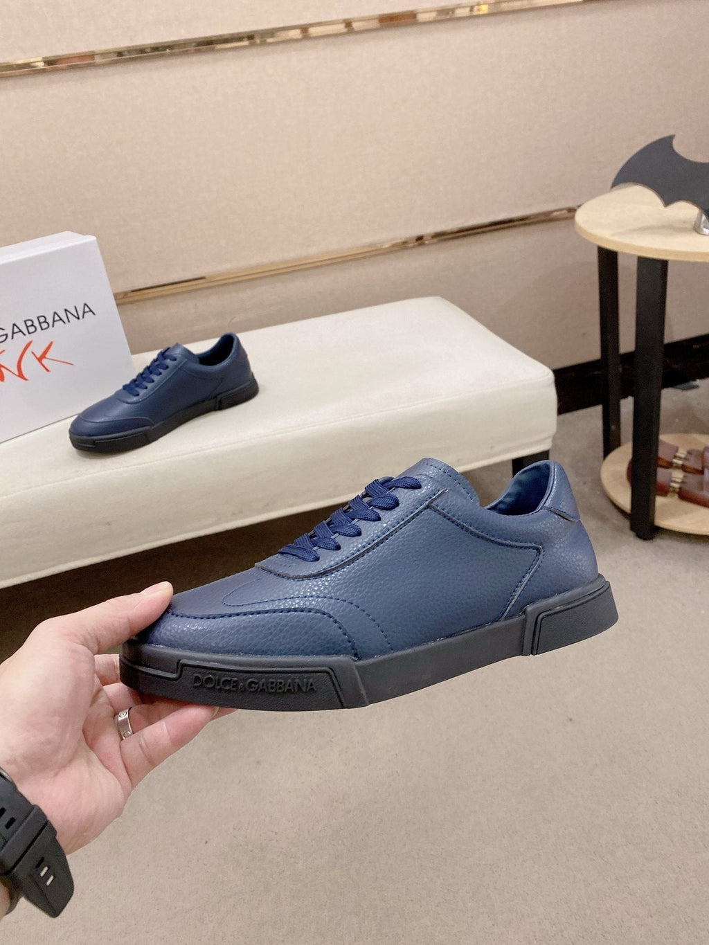 Dolce & Gabbana Navy Blue Low-Top Sneakers