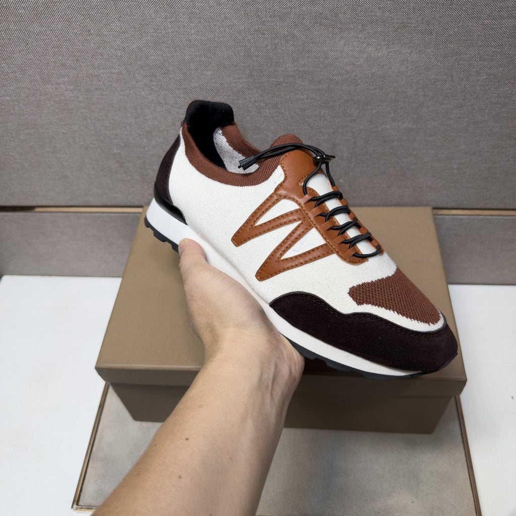 Men's White, Brown & Tan Panel Sneakers