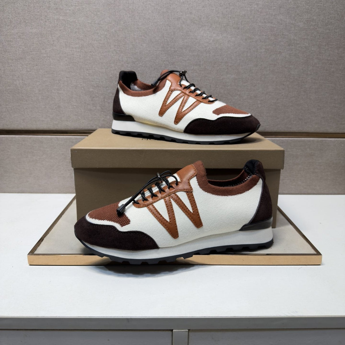 Men's White, Brown & Tan Panel Sneakers