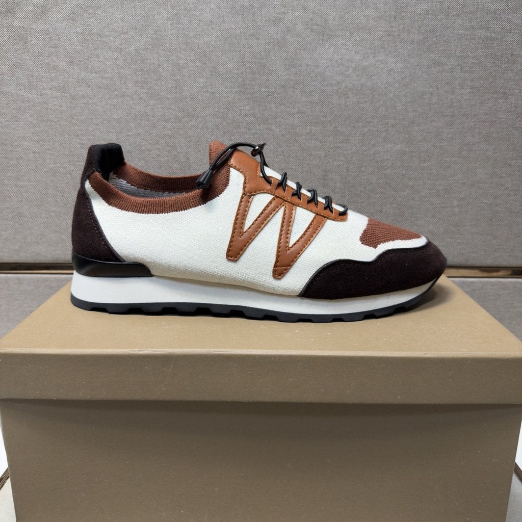 Men's White, Brown & Tan Panel Sneakers