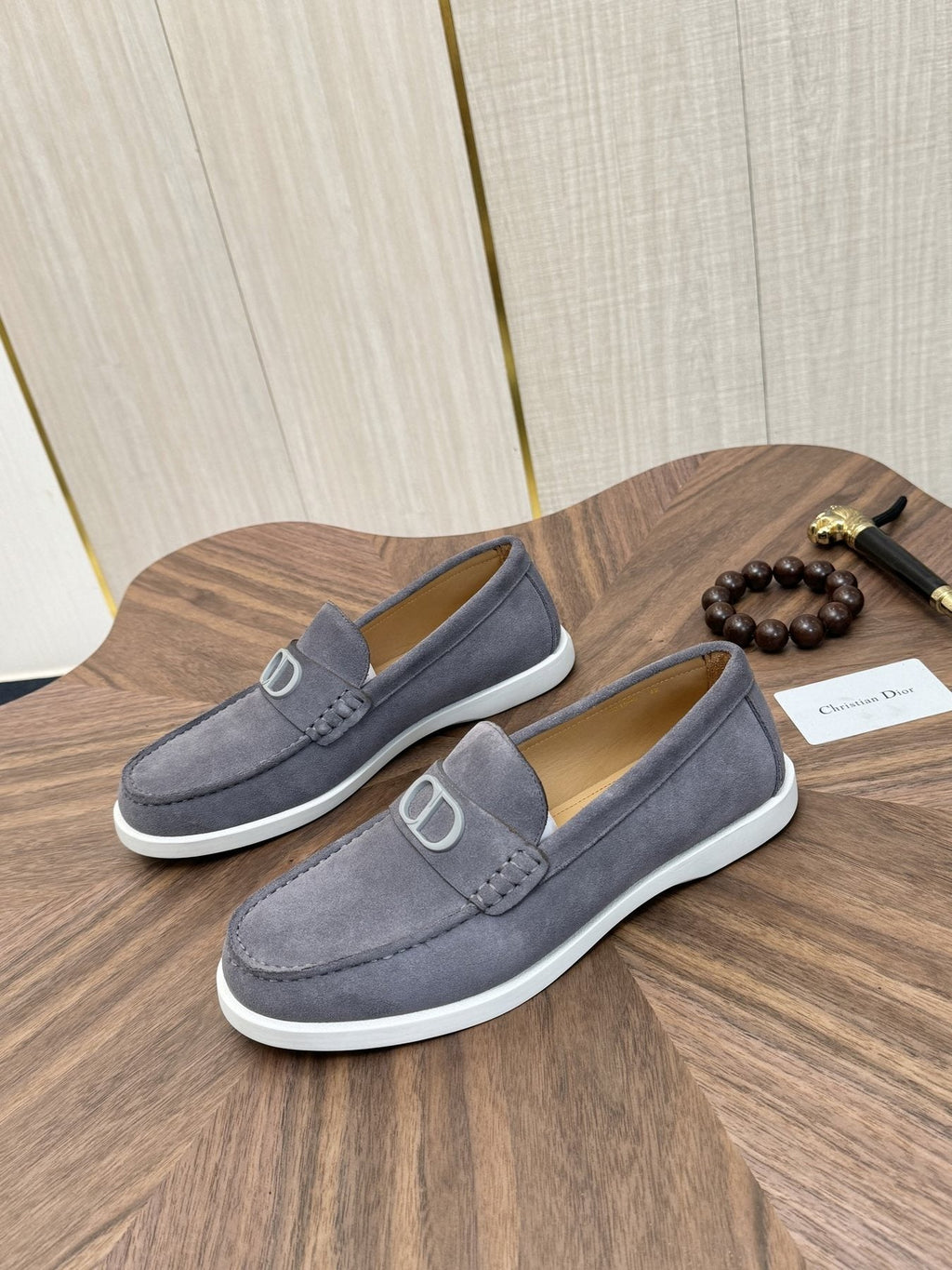 Dior Men's Contrast-Sole Slip-On Loafers - Moc-Toe Stitching