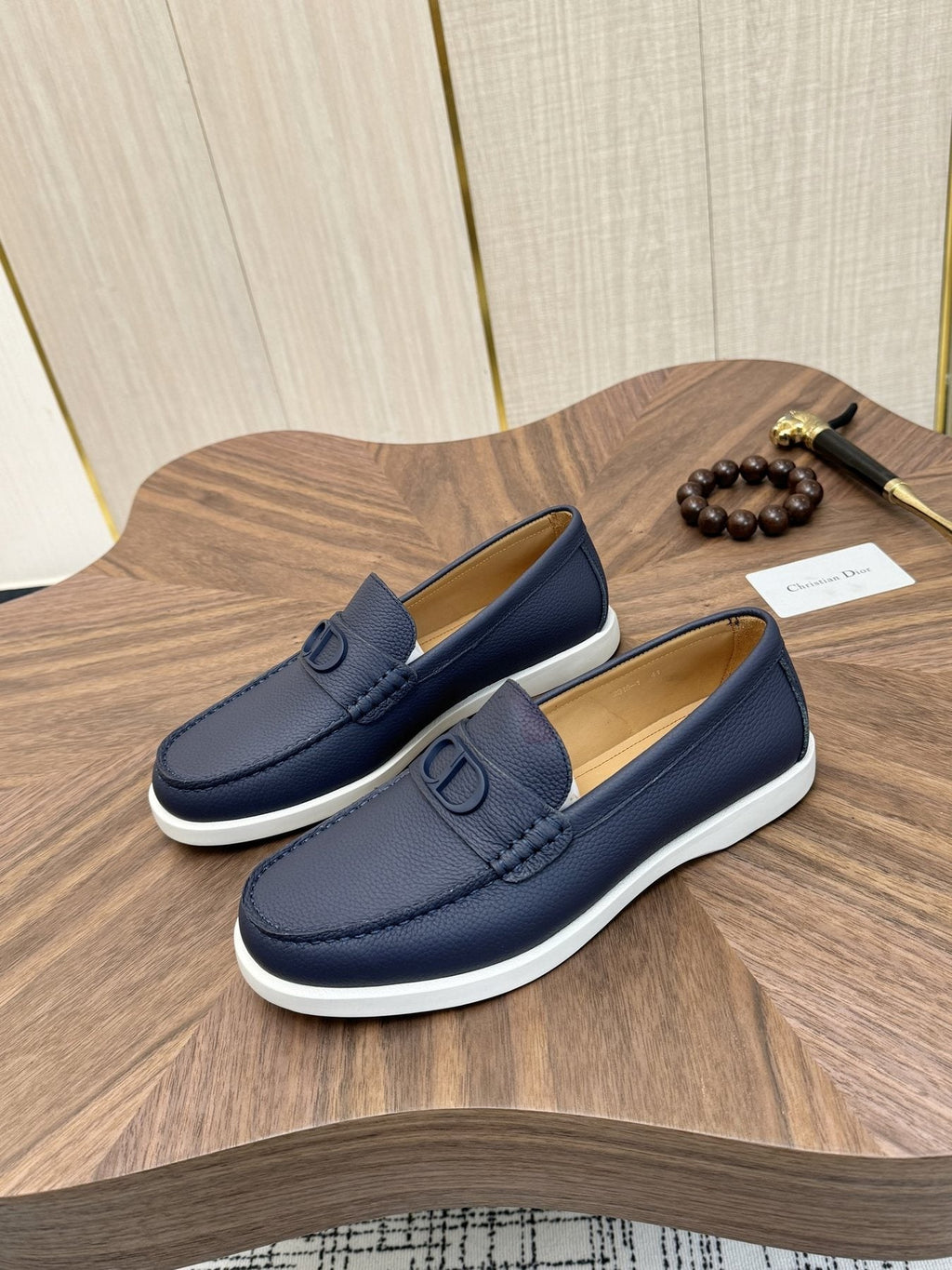 Dior Men's Contrast-Sole Slip-On Loafers - Moc-Toe Stitching