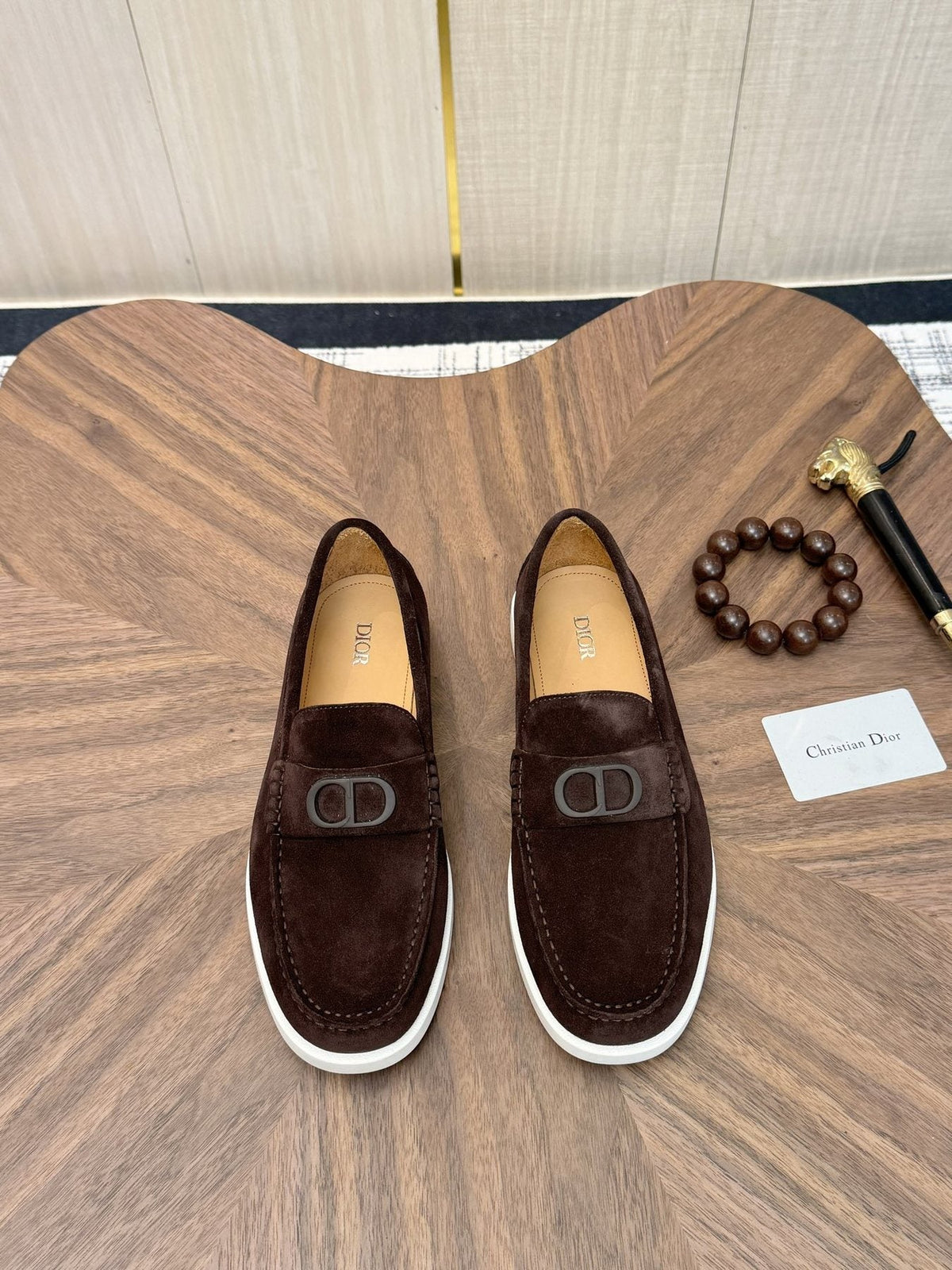 Dior Men's Contrast-Sole Slip-On Loafers - Moc-Toe Stitching