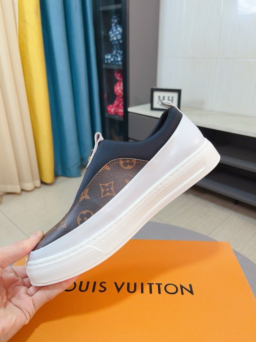 Louis Vuitton Men's Monogram Slip-On Sneakers - White Rubber Sole