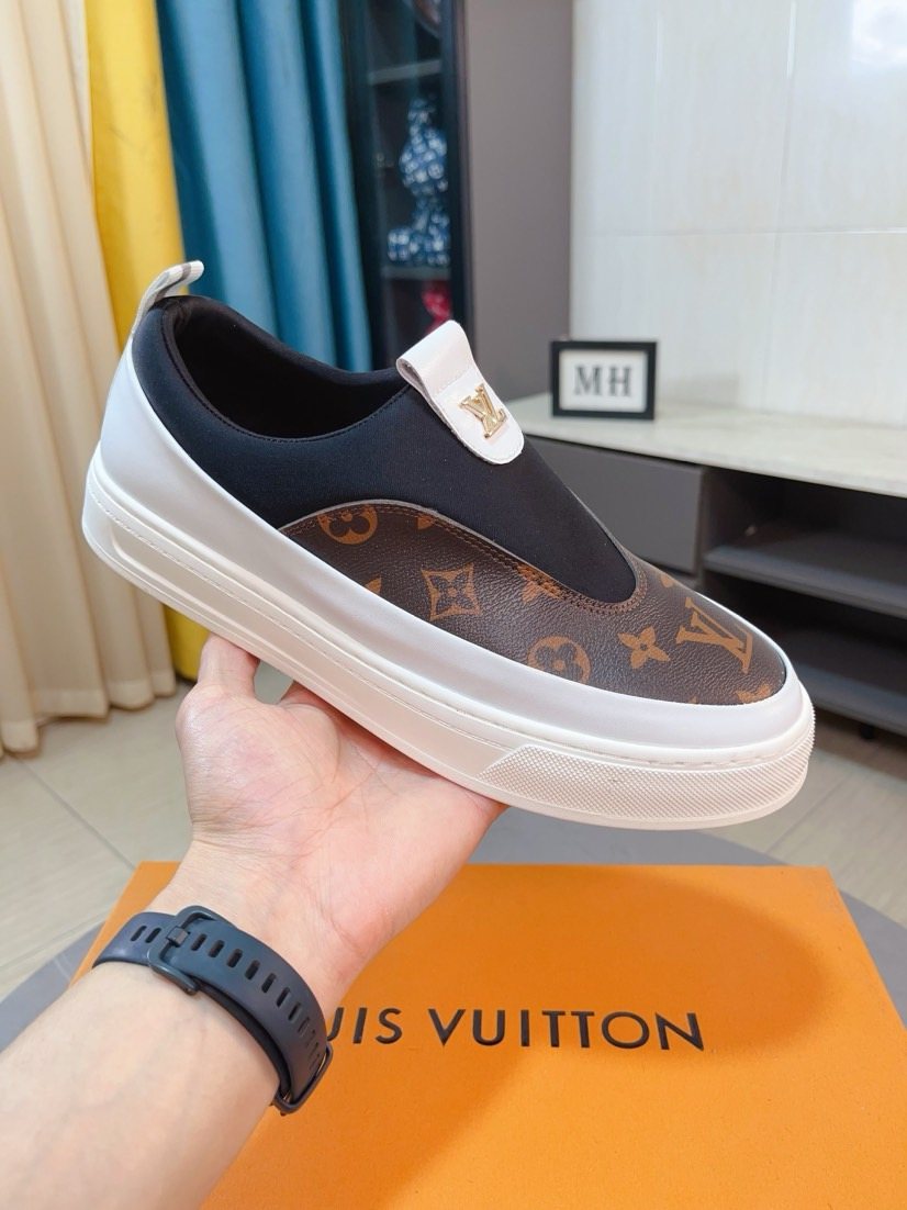 Louis Vuitton Men's Monogram Slip-On Sneakers - White Rubber Sole
