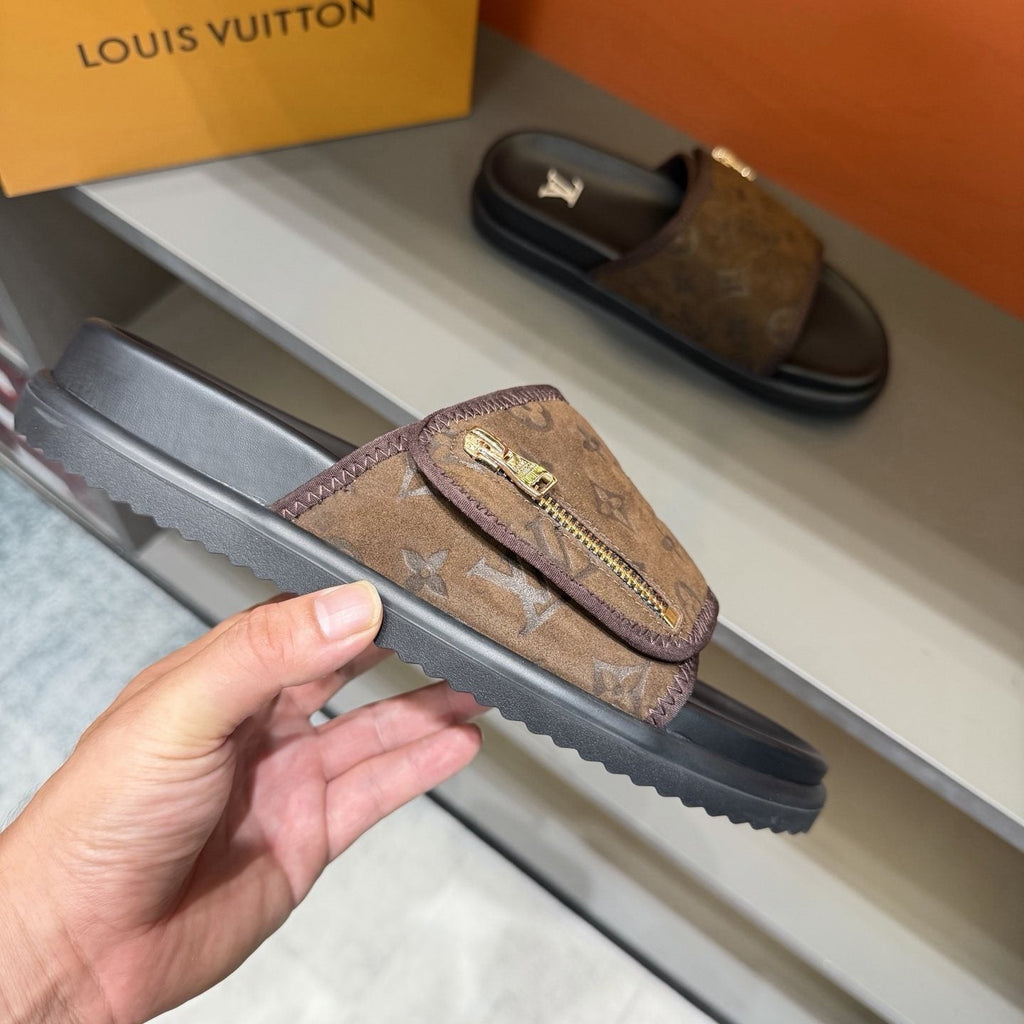 Louis Vuitton Monogram Zip Slide Sandals