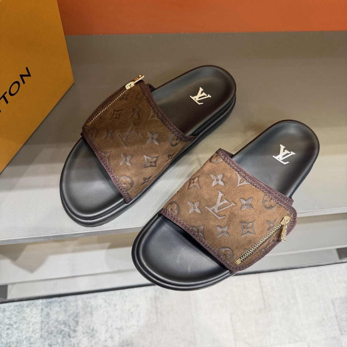 Louis Vuitton Monogram Zip Slide Sandals