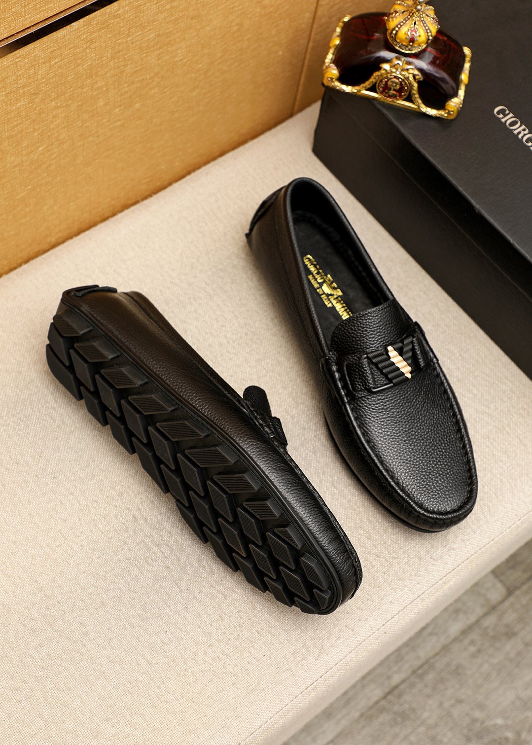Giorgio Armani Black Leather Driving Loafers